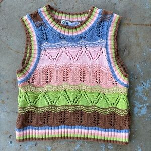 KNIT VEST multi color stripe texture knit summer vest ZARA S